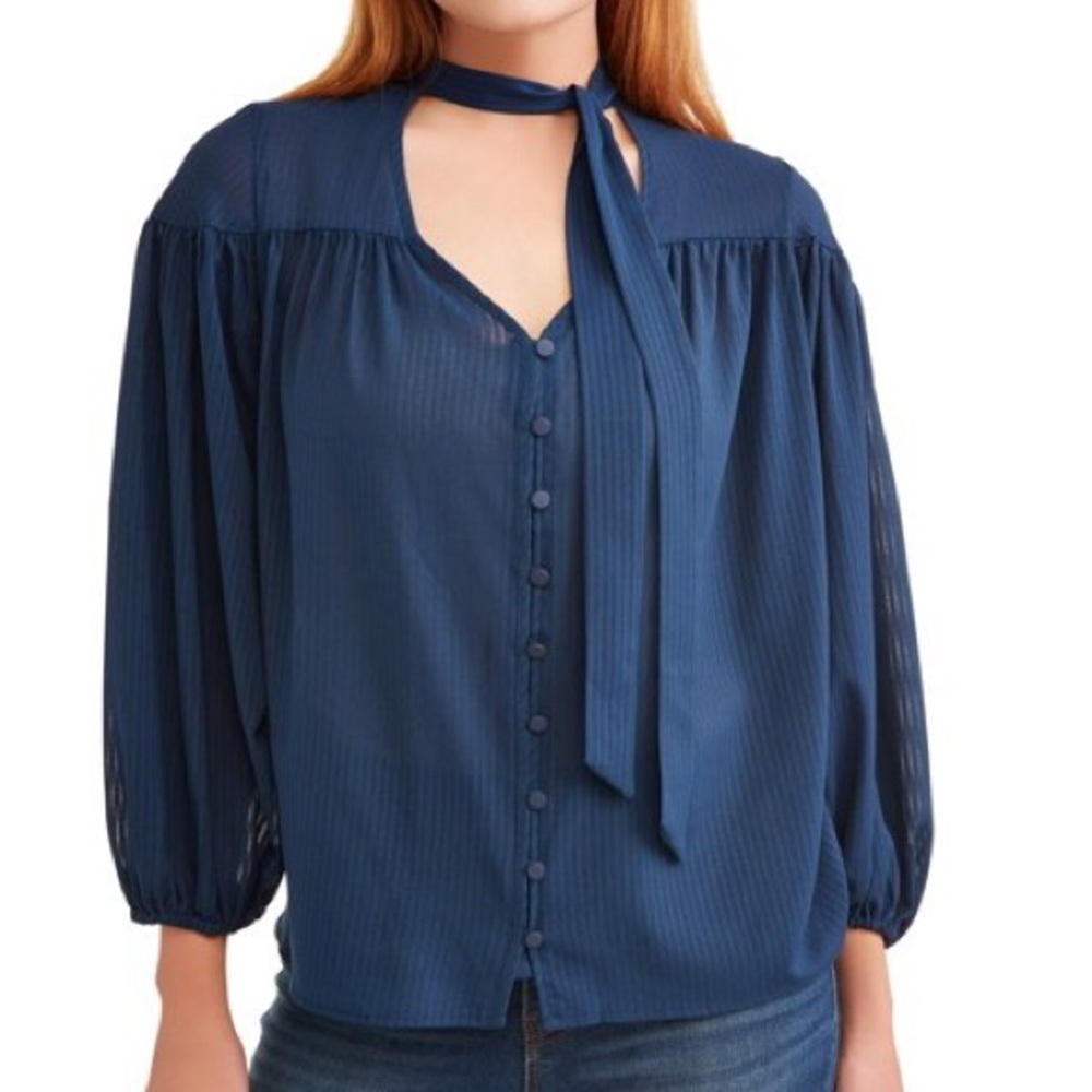 Tie Neck Blouse, Blue